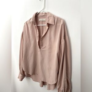 We The Free boho dusk pink loose velvet dress shirt